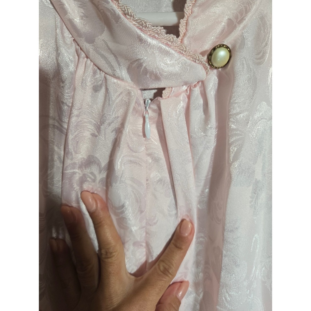 Christian Dior Vintage Pink Floral Jacquard Satin Nightgown Long Sleeve Small - Picture 4 of 13